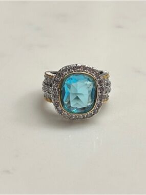 Blue Topaz Halo Cocktail Ring - Women Jewelry